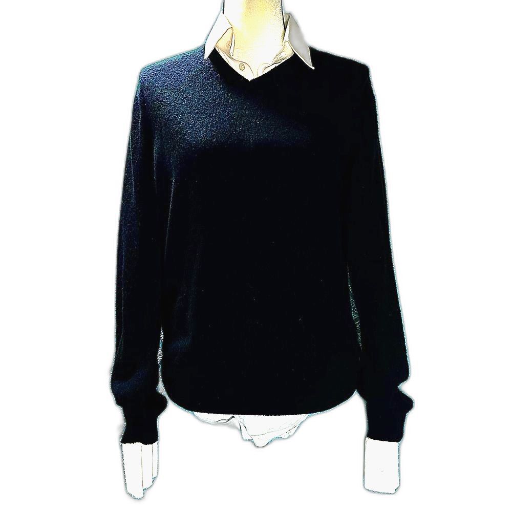 Tahari 100% Italian Cashmere Sweater Black V Neck Pullover Sz S